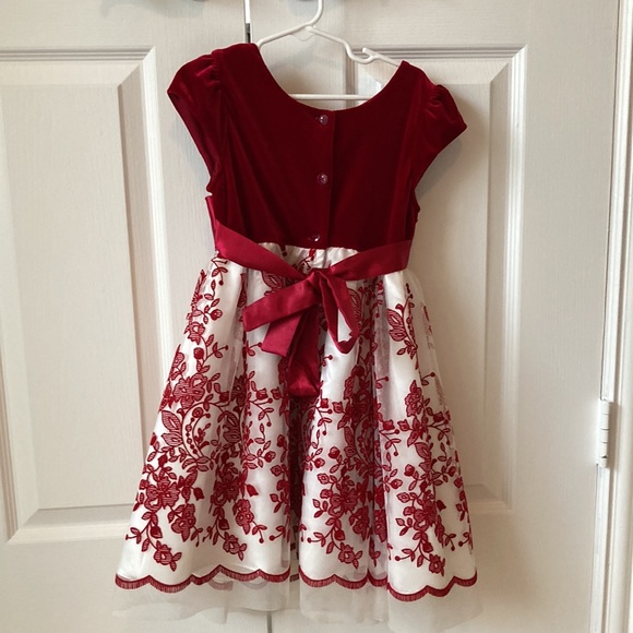Velvet floral red Christmas dress - Picture 2 of 6